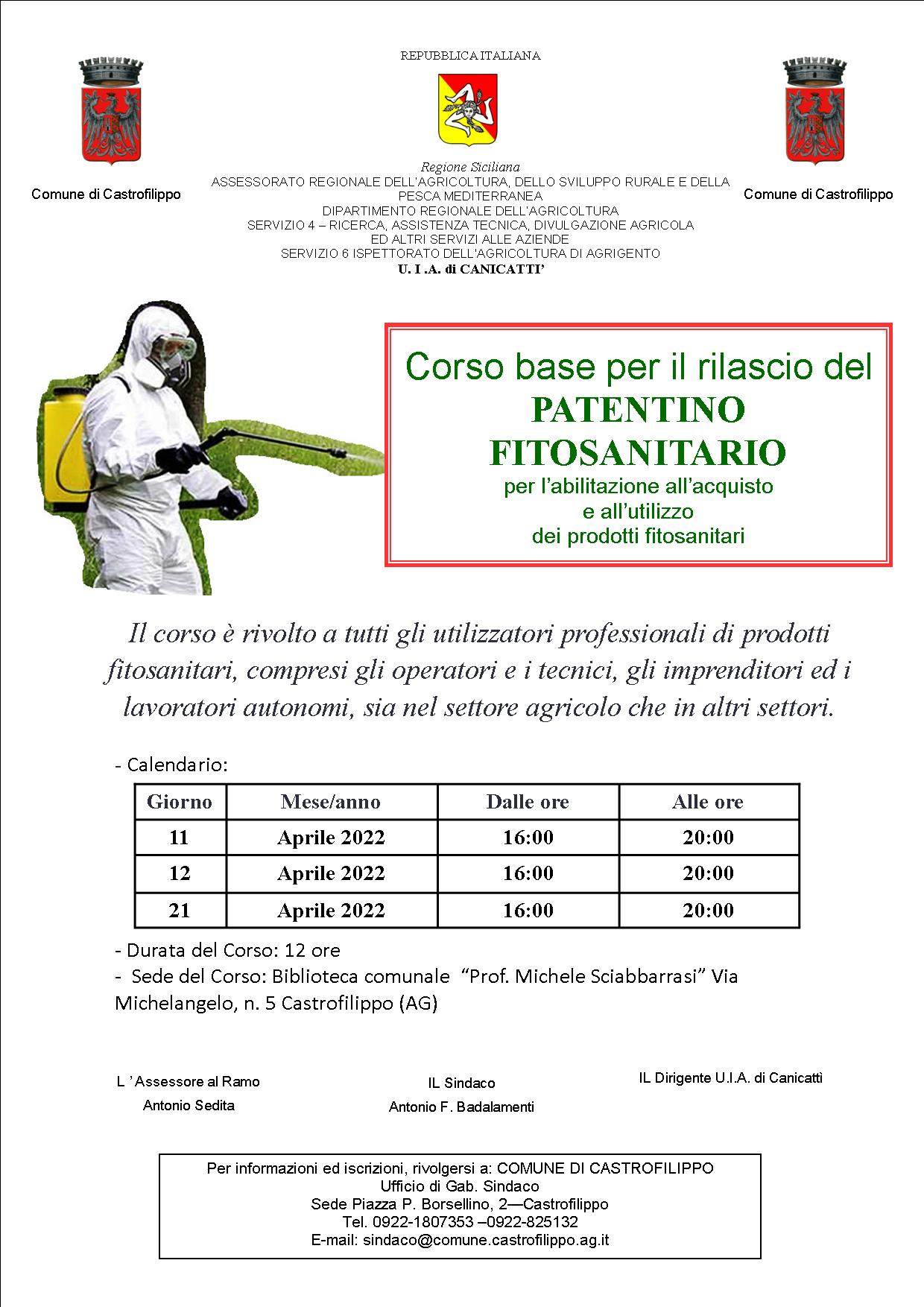 Corso base per il rilascio del patentino fitosanitario